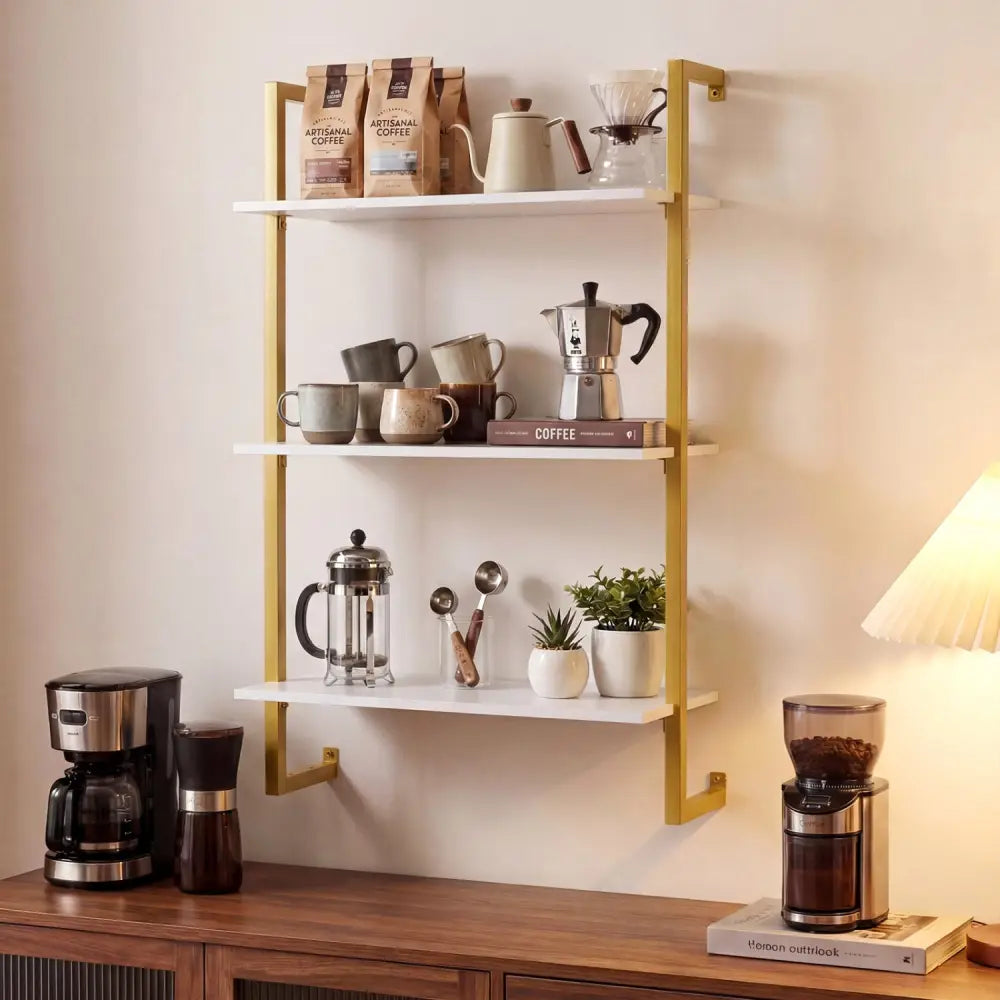 3-Tier Floating Modern Kitchen Shelf for Living Room Home Office and Bathroom-White - White - Bookcases