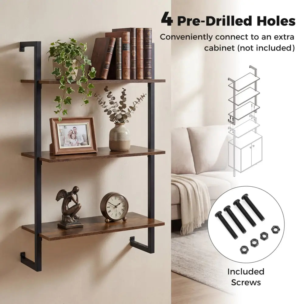 3-Tier Floating Modern Kitchen Shelf for Living Room Home Office and Bathroom-Rustic Brown - Rustic Brown - Bookcases