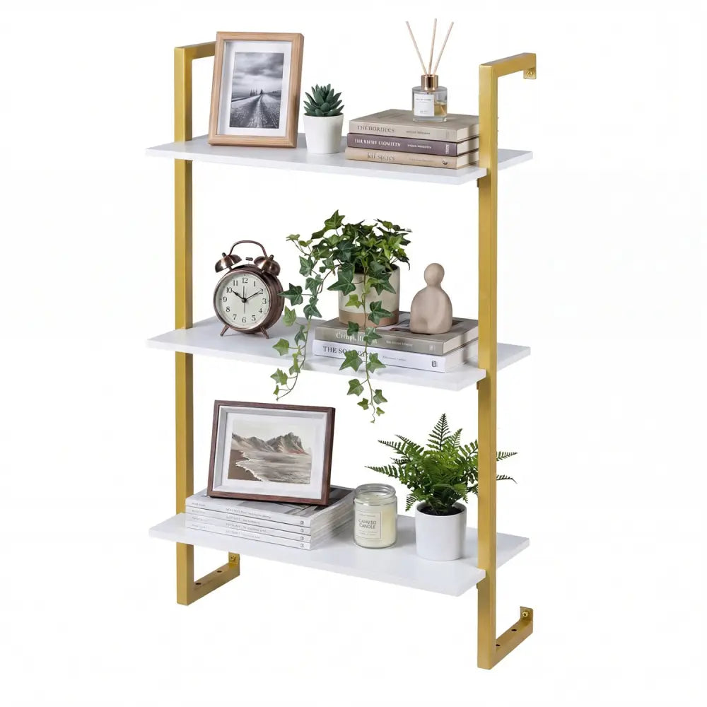 3-Tier Floating Modern Kitchen Shelf for Living Room Home Office and Bathroom-White - White - Bookcases