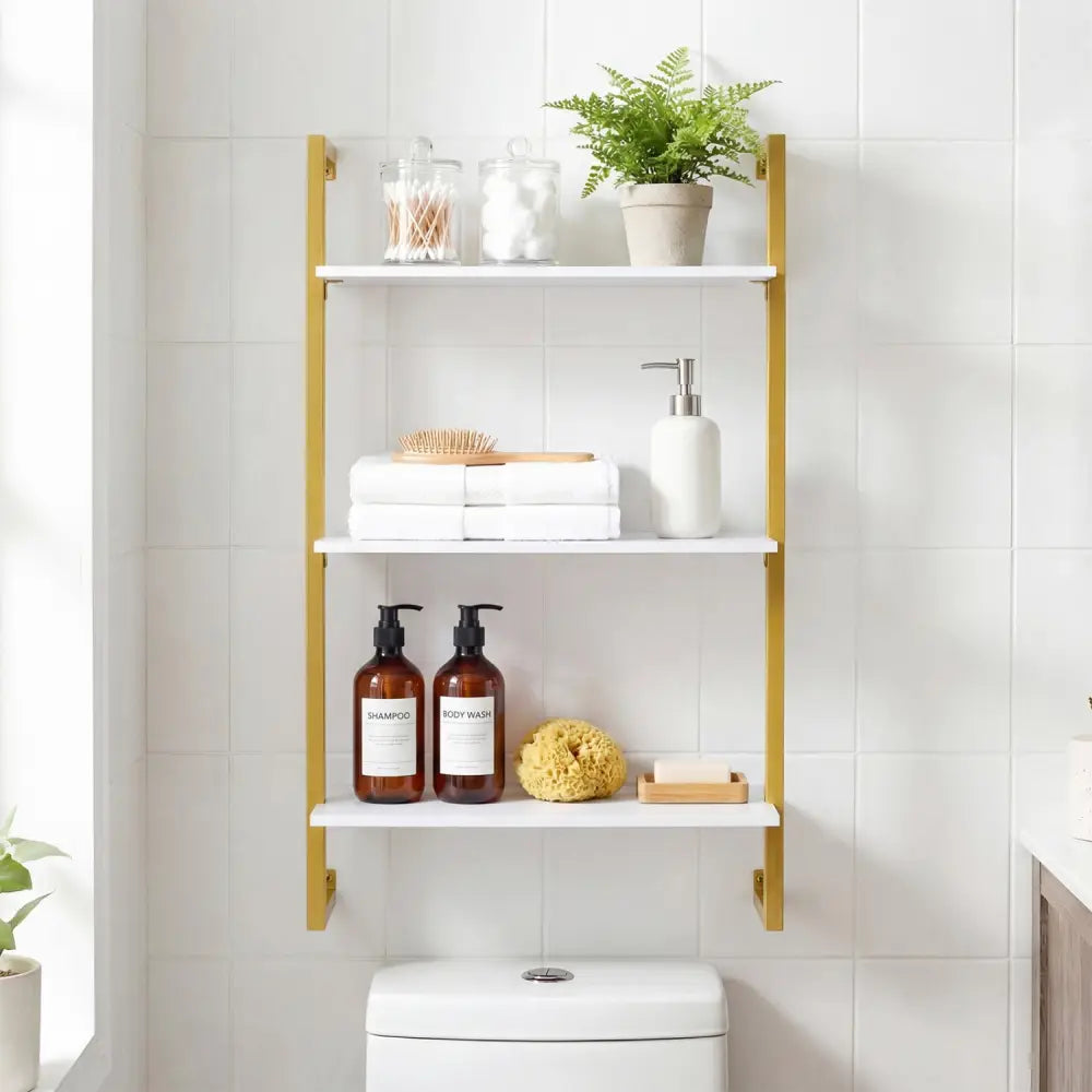 3-Tier Floating Modern Kitchen Shelf for Living Room Home Office and Bathroom-White - White - Bookcases