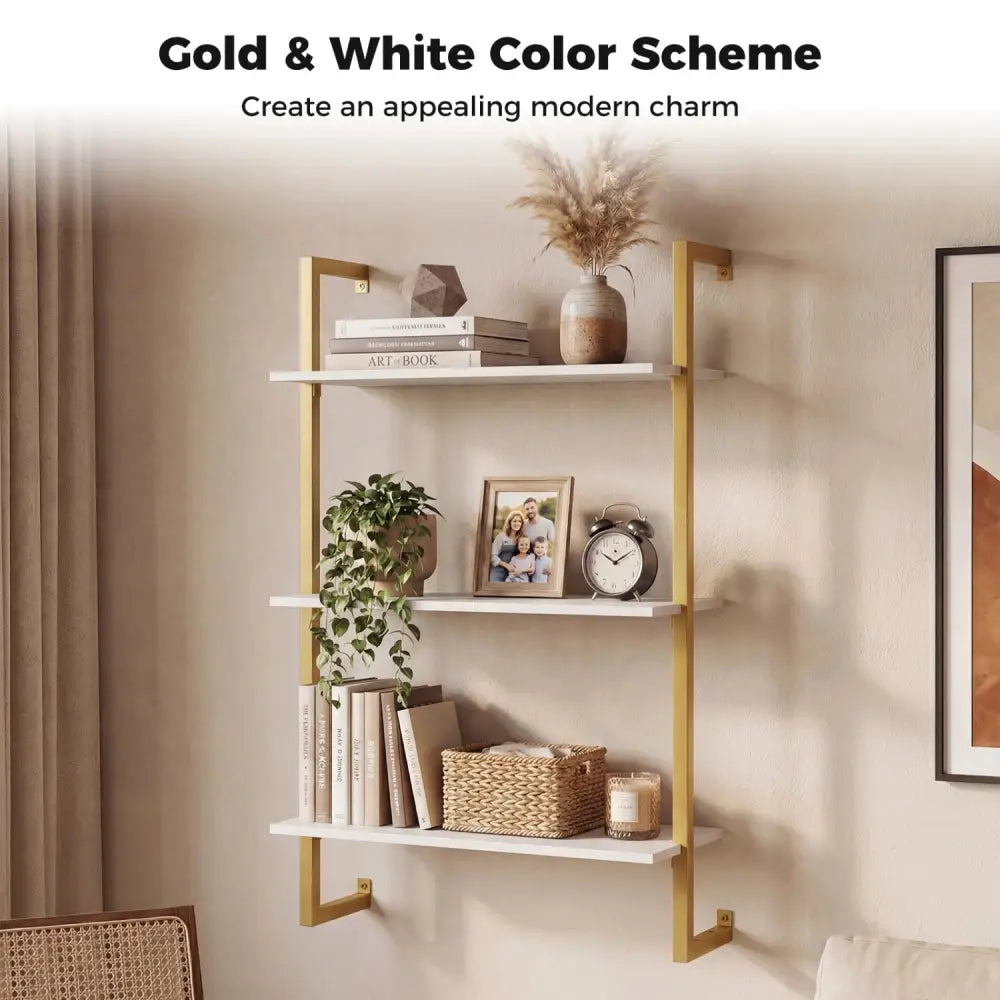 3-Tier Floating Modern Kitchen Shelf for Living Room Home Office and Bathroom-White - White - Bookcases