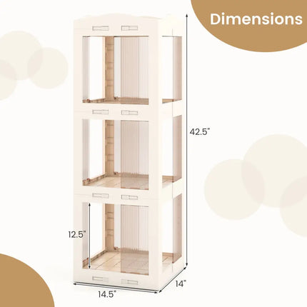 3-Tier Foldable Rotating Bookshelf with Swivel Base and Translucent Panels-White Costway