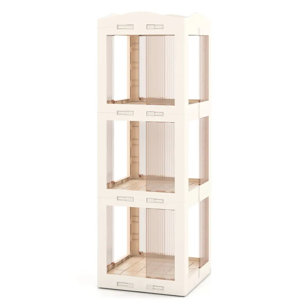 3-Tier Foldable Rotating Bookshelf with Swivel Base and Translucent Panels-White - White - Bookcases