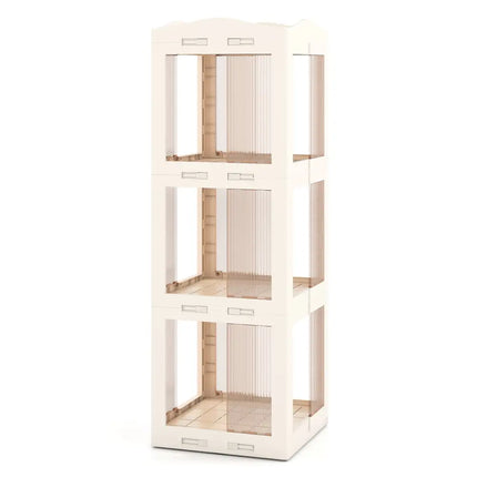 3-Tier Foldable Rotating Bookshelf with Swivel Base and Translucent Panels-White Costway