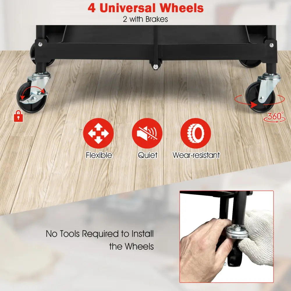 3-Tier Folding Trolley Cart with Universal Wheels Heavy Duty for Warehouse-Black - Black - Garages