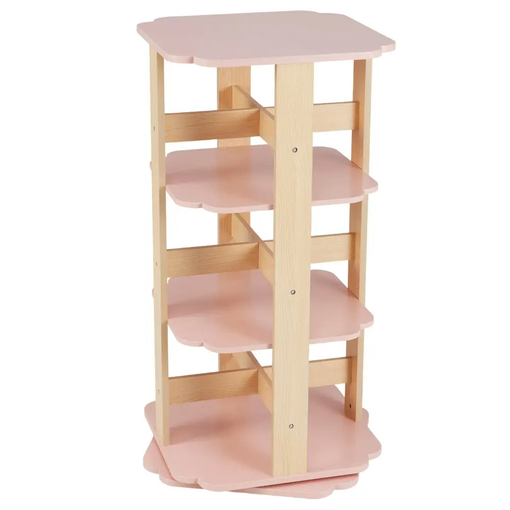3-Tier Freestanding Corner Toddler Book Rack with 12 Sectors-Pink - Pink - Kids Storage
