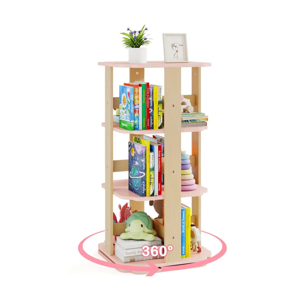 3-Tier Freestanding Corner Toddler Book Rack with 12 Sectors-Pink - Pink - Kids Storage