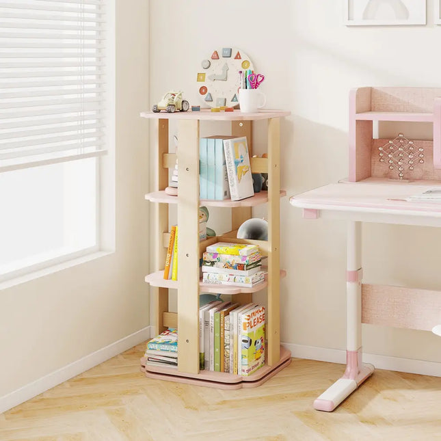 3-Tier Freestanding Corner Toddler Book Rack with 12 Sectors-Pink - Pink - Kids Storage