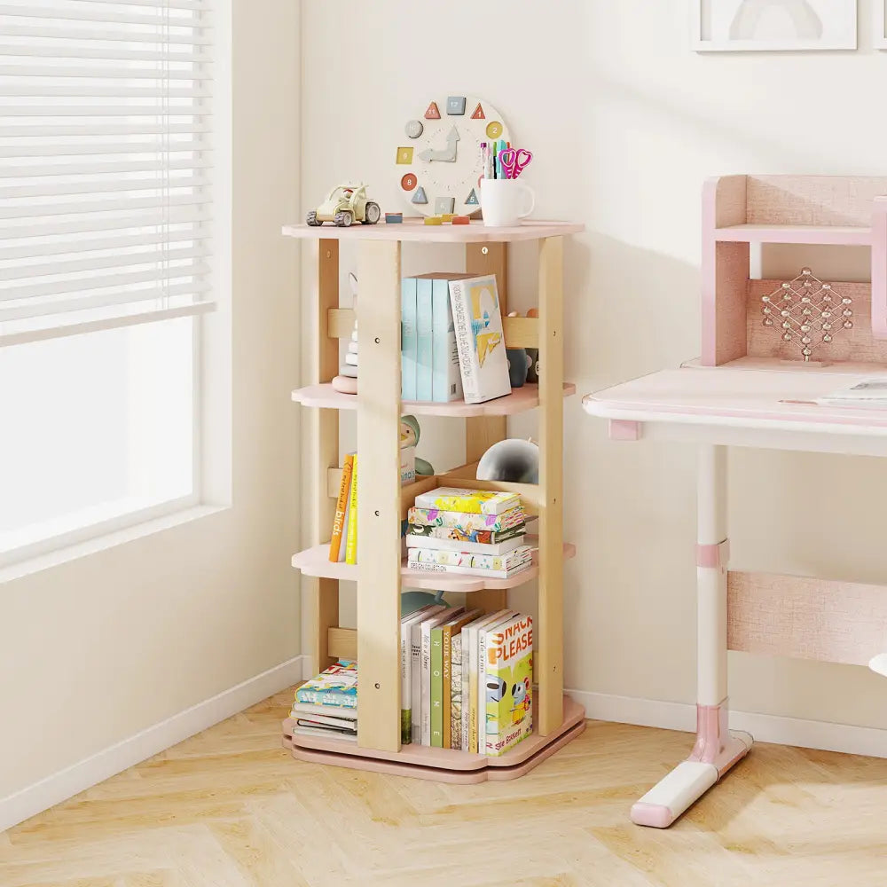 3-Tier Freestanding Corner Toddler Book Rack with 12 Sectors-Pink - Pink - Kids Storage
