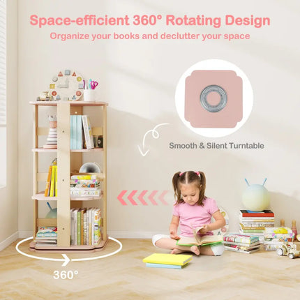 3-Tier Freestanding Corner Toddler Book Rack with 12 Sectors-Pink - Pink - Kids Storage