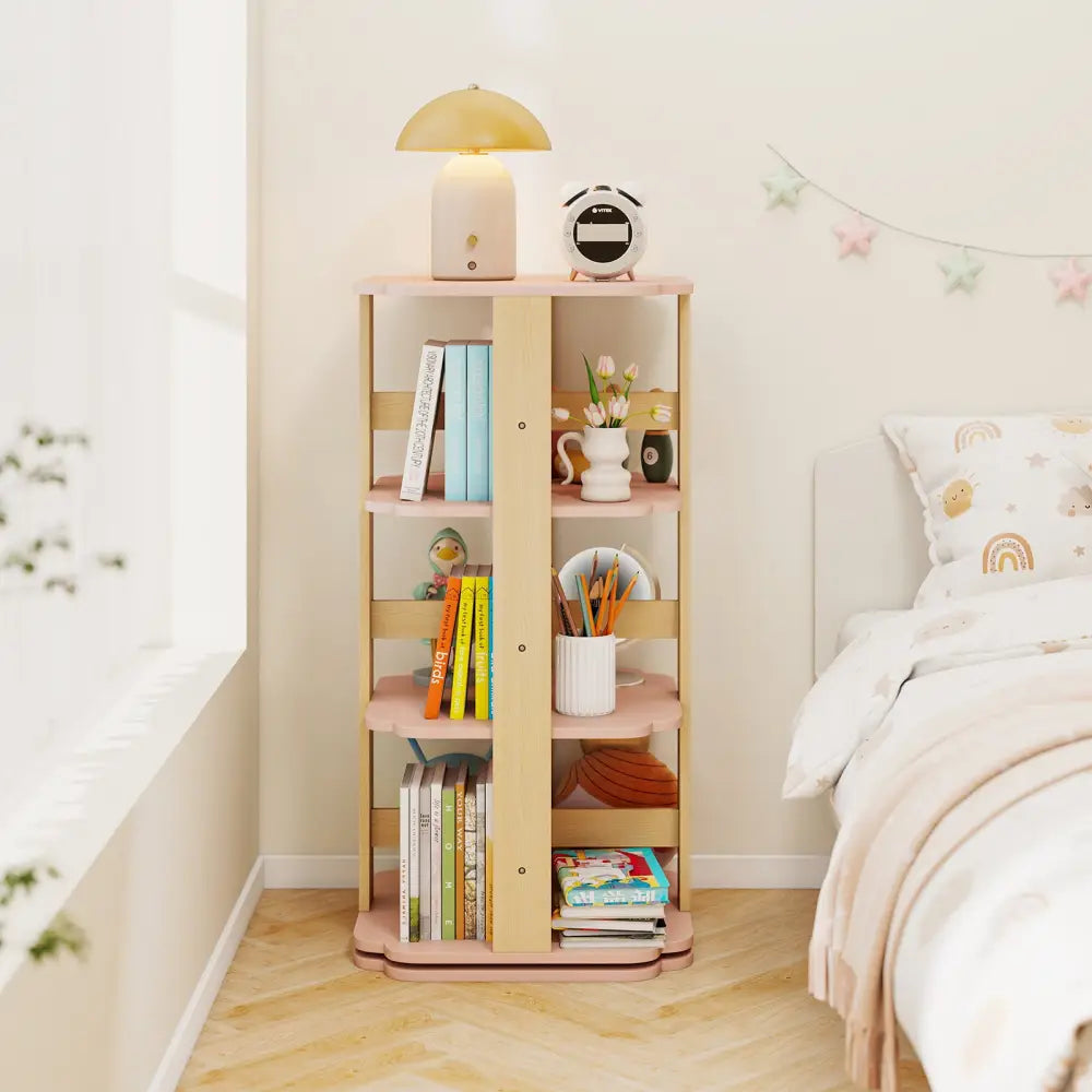 3-Tier Freestanding Corner Toddler Book Rack with 12 Sectors-Pink - Pink - Kids Storage