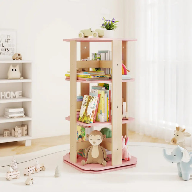 3-Tier Freestanding Corner Toddler Book Rack with 12 Sectors-Pink - Pink - Kids Storage