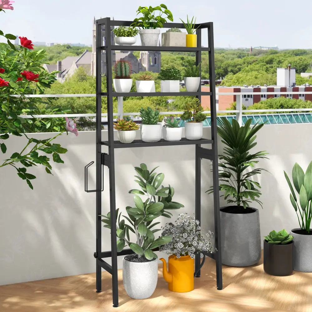 3-Tier Freestanding Over The Toilet Storage Shelf with Adjustable Bottom Bar-Black - Black - Over the Toilet Storage