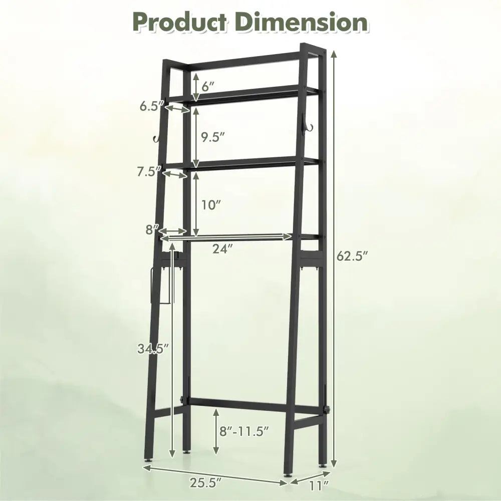3-Tier Freestanding Over The Toilet Storage Shelf with Adjustable Bottom Bar-Black - Black - Over the Toilet Storage