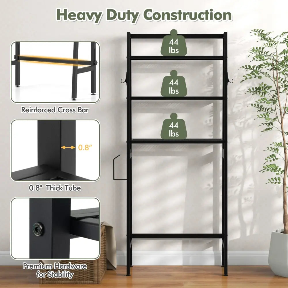 3-Tier Freestanding Over The Toilet Storage Shelf with Adjustable Bottom Bar-Black - Black - Over the Toilet Storage