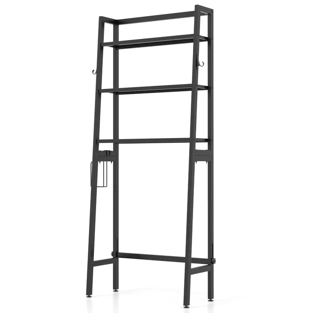 3-Tier Freestanding Over The Toilet Storage Shelf with Adjustable Bottom Bar-Black - Black - Over the Toilet Storage