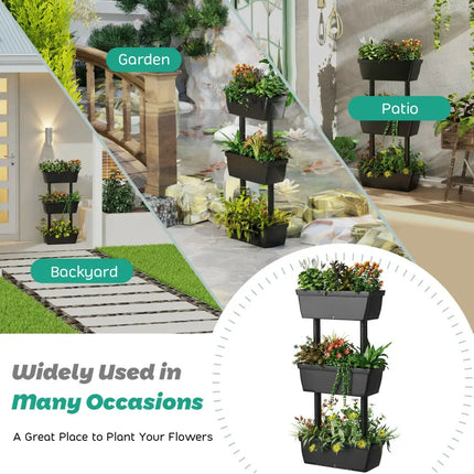 3-Tier Freestanding Vertical Plant Stand for Gardening and Planting Use - Black - Raised Garden Beds