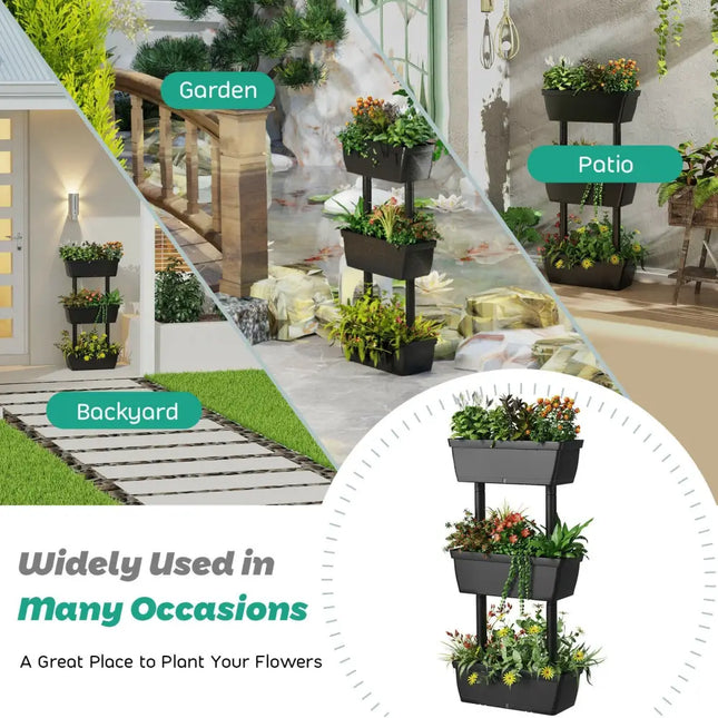 3-Tier Freestanding Vertical Plant Stand for Gardening and Planting Use - Black - Raised Garden Beds