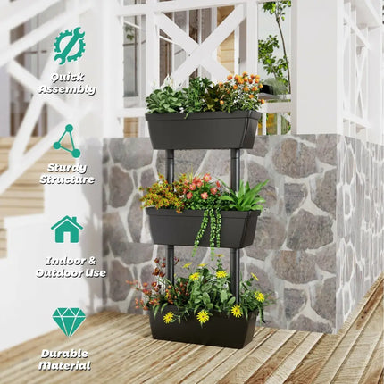 3-Tier Freestanding Vertical Plant Stand for Gardening and Planting Use - Black - Raised Garden Beds