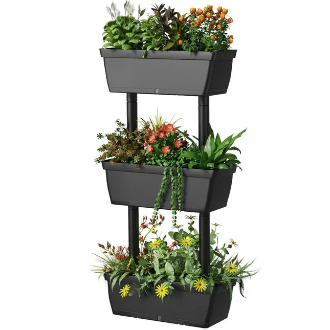 3-Tier Freestanding Vertical Plant Stand for Gardening and Planting Use - Black - Raised Garden Beds
