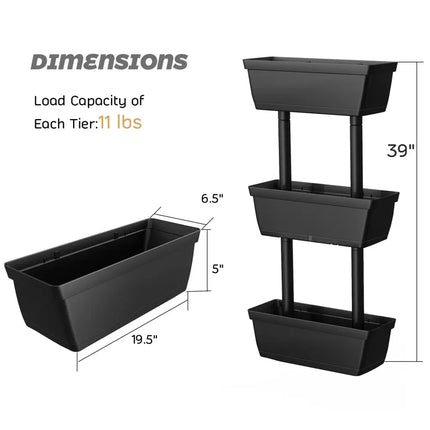 3-Tier Freestanding Vertical Plant Stand for Gardening and Planting Use - Black - Raised Garden Beds