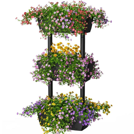 3-Tier Freestanding Vertical Plant Stand for Gardening and Planting Use - Black - Raised Garden Beds