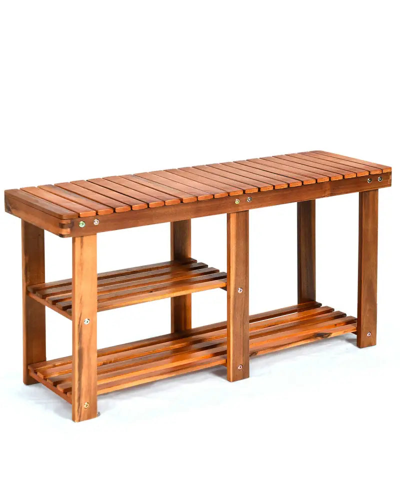 3-Tier Freestanding Wooden Shoe Organizer with Seat - Natural - Shoe Racks & Storage Benches