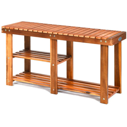 3-Tier Freestanding Wooden Shoe Organizer with Seat - Natural - Shoe Racks & Storage Benches
