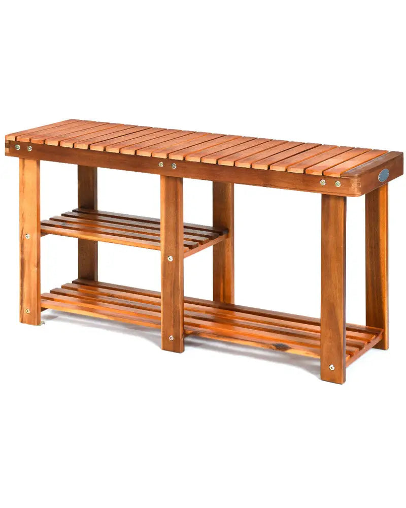 3-Tier Freestanding Wooden Shoe Organizer with Seat - Natural - Shoe Racks & Storage Benches
