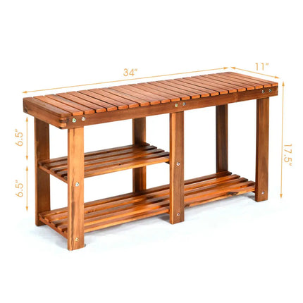 3-Tier Freestanding Wooden Shoe Organizer with Seat - Natural - Shoe Racks & Storage Benches
