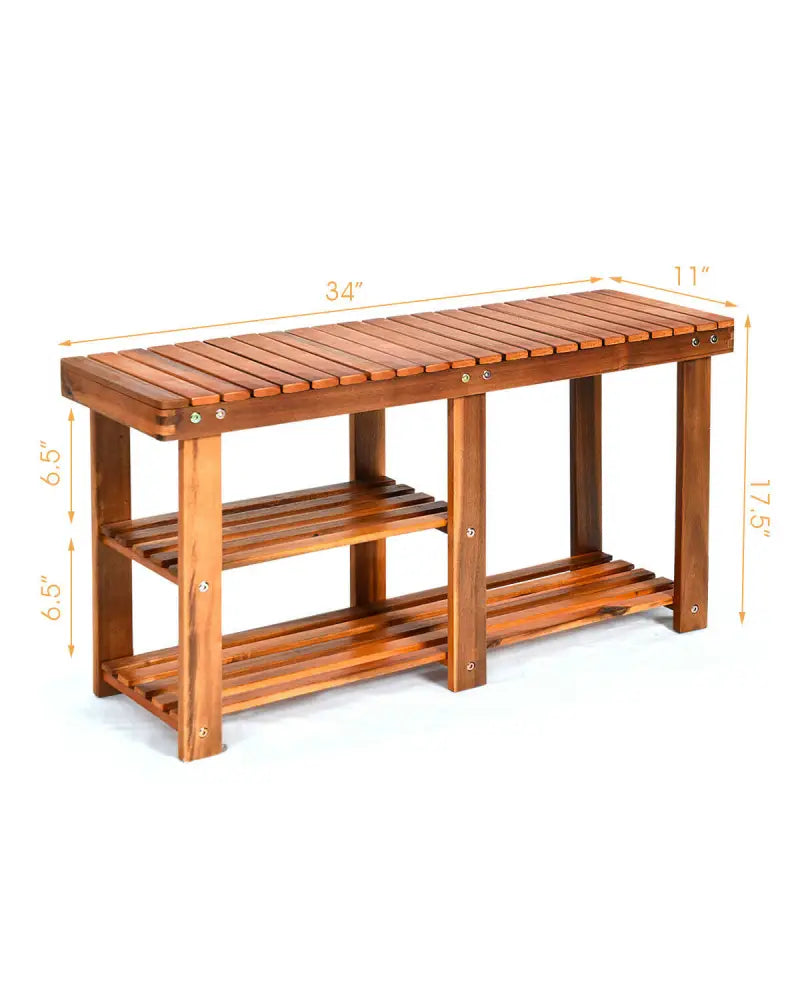 3-Tier Freestanding Wooden Shoe Organizer with Seat - Natural - Shoe Racks & Storage Benches