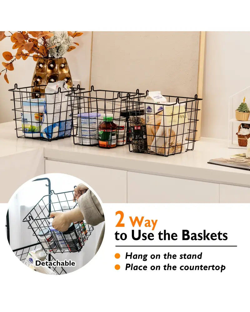 3-Tier Fruit Basket Stand with Adjustable Heights - Black - Kitchen Organization