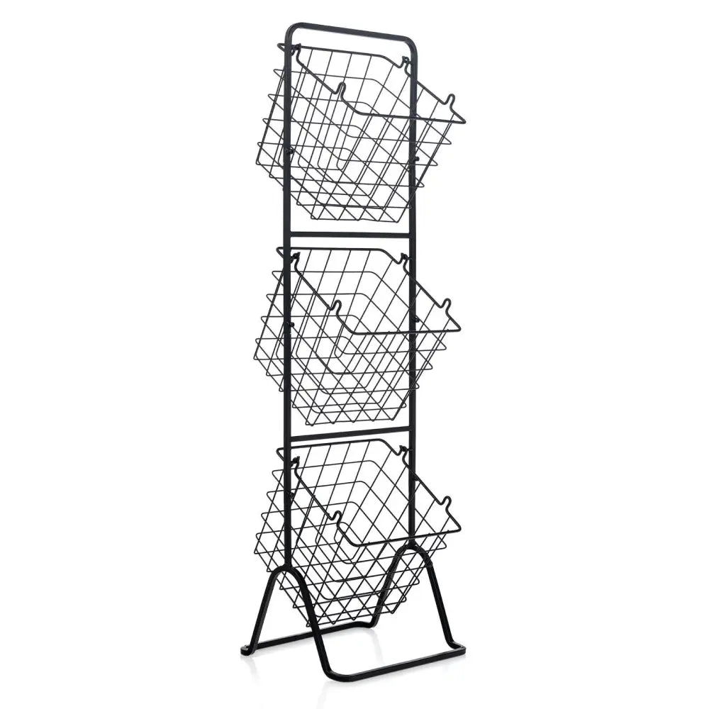 3-Tier Fruit Basket Stand with Adjustable Heights - Black - Kitchen Organization