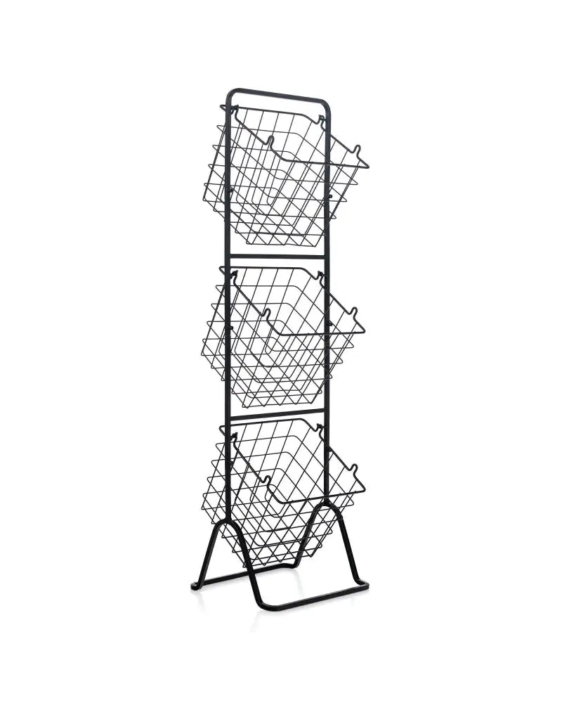 3-Tier Fruit Basket Stand with Adjustable Heights - Black - Kitchen Organization