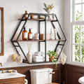 3-Tier Geometric Bookcase with S-Shaped Hooks for Living Room-Rustic Brown - Rustic Brown - Bookcases