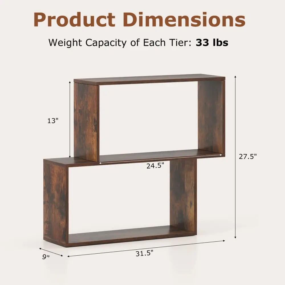 3-Tier Geometric Bookshelf Freestanding Wooden Bookcase with 2 Cubic Compartments-Brown - Brown - Bookcases
