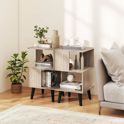 3-Tier Geometric Bookshelf Set of 2 with Open Storage Shelves Costway