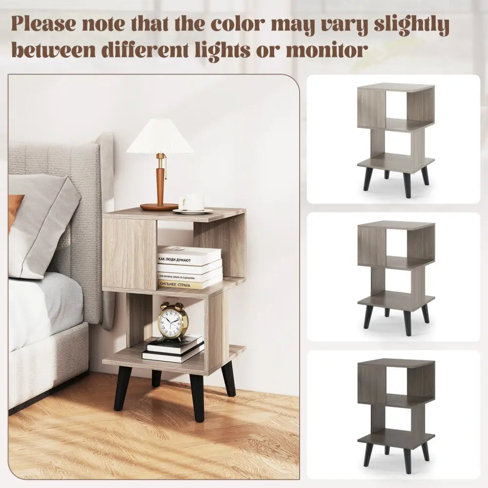3-Tier Geometric Bookshelf Set of 2 with Open Storage Shelves Costway