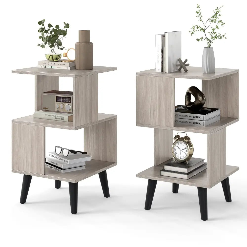 3-Tier Geometric Bookshelf Set of 2 with Open Storage Shelves Costway
