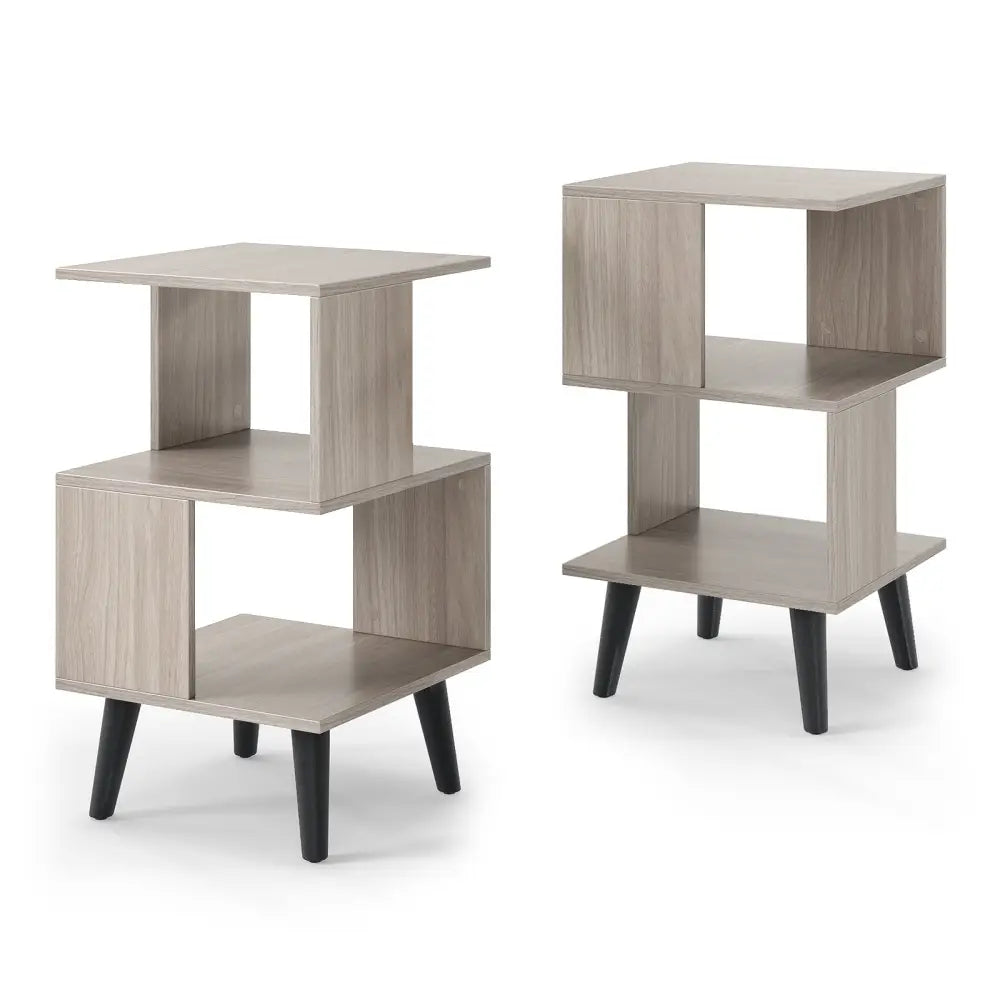 3-Tier Geometric Bookshelf Set of 2 with Open Storage Shelves Costway