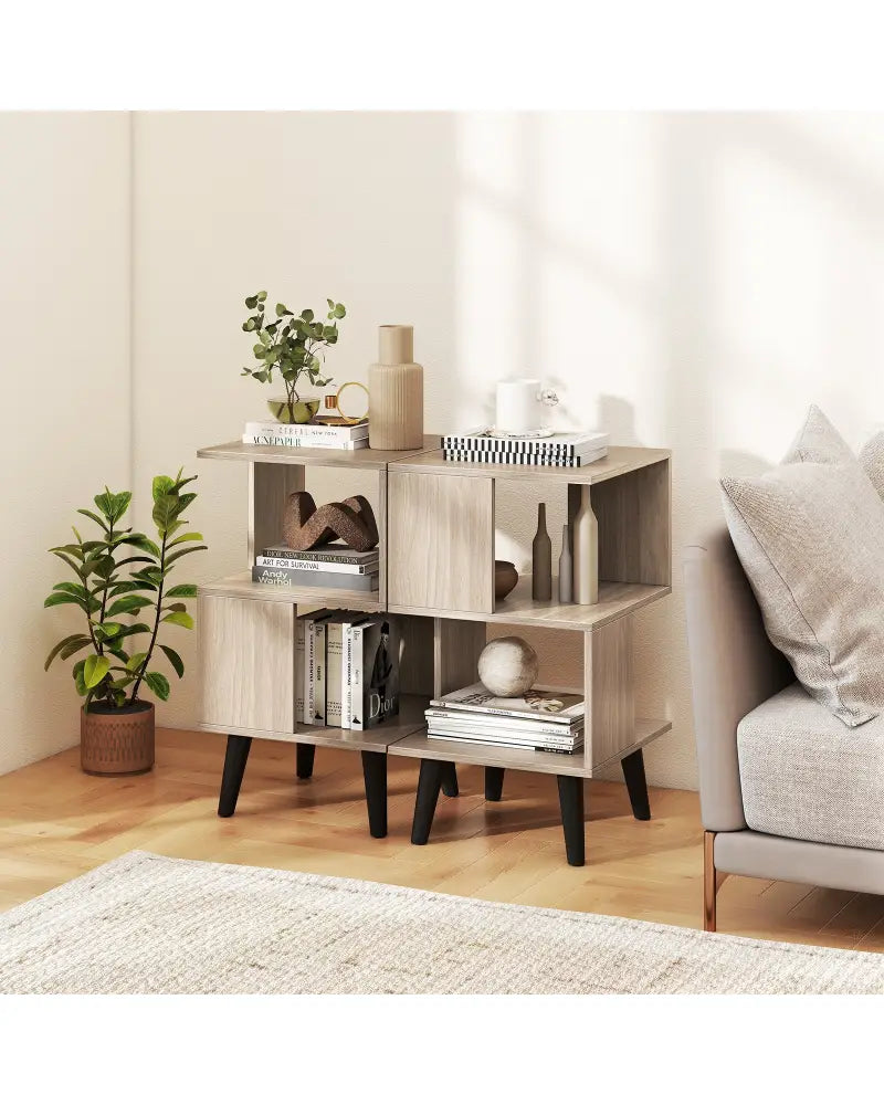 3-Tier Geometric Bookshelf Set of 2 with Open Storage Shelves - Gray - Nightstands
