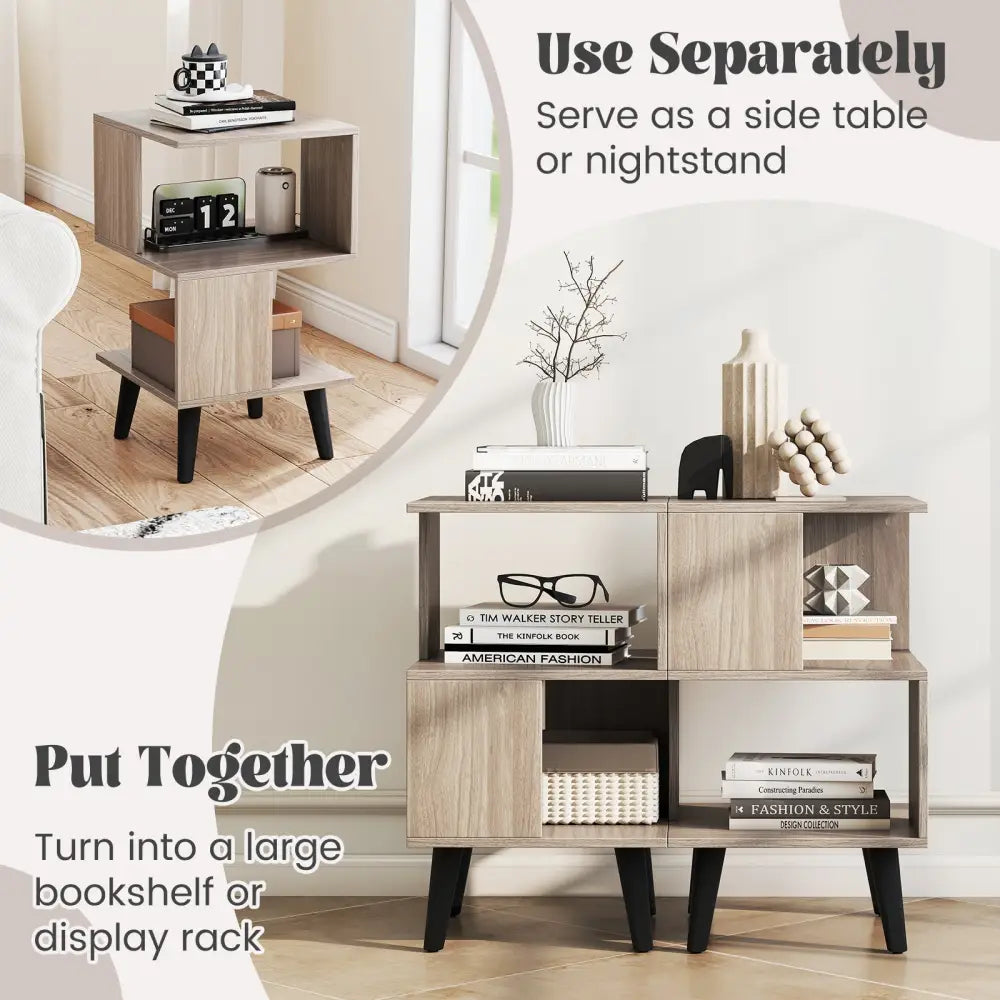 3-Tier Geometric Bookshelf Set of 2 with Open Storage Shelves Costway