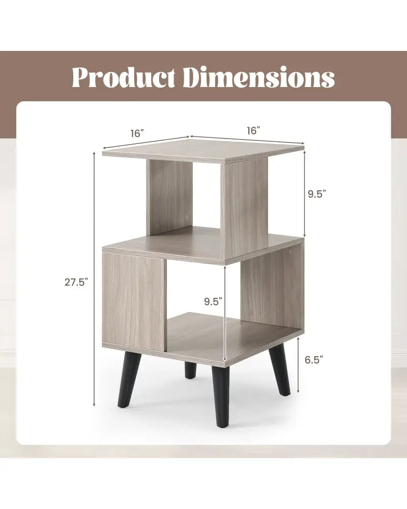 3-Tier Geometric Bookshelf Set of 2 with Open Storage Shelves - Gray - Nightstands