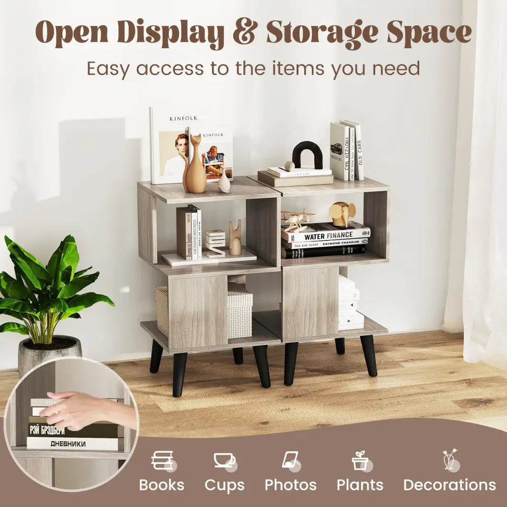 3-Tier Geometric Bookshelf Set of 2 with Open Storage Shelves Costway