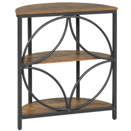3-Tier Half Round End Table with Study Metal Frame for Living Room-Rustic Brown Costway