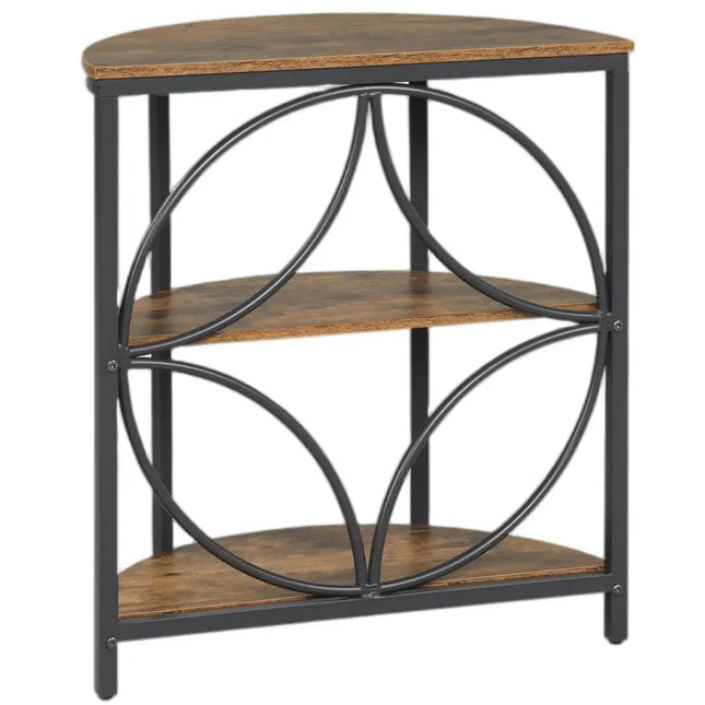3-Tier Half Round End Table with Study Metal Frame for Living Room-Rustic Brown Costway