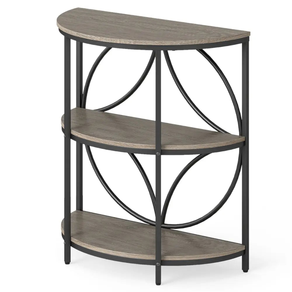 3-Tier Half Round End Table with Study Metal Frame for Living Room-Gray - Gray - End & Side Tables