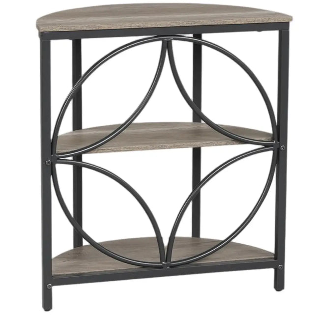 3-Tier Half Round End Table with Study Metal Frame for Living Room-Gray Costway