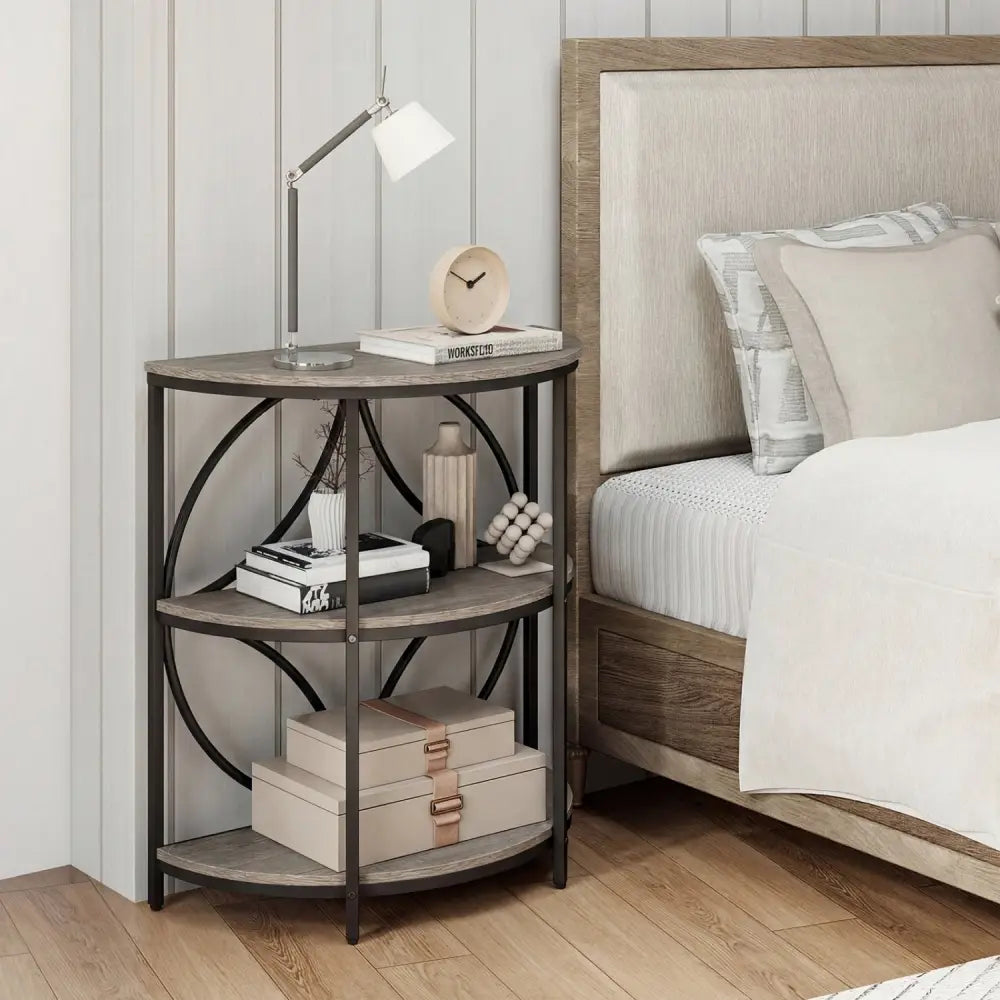 3-Tier Half Round End Table with Study Metal Frame for Living Room-Gray - Gray - End & Side Tables