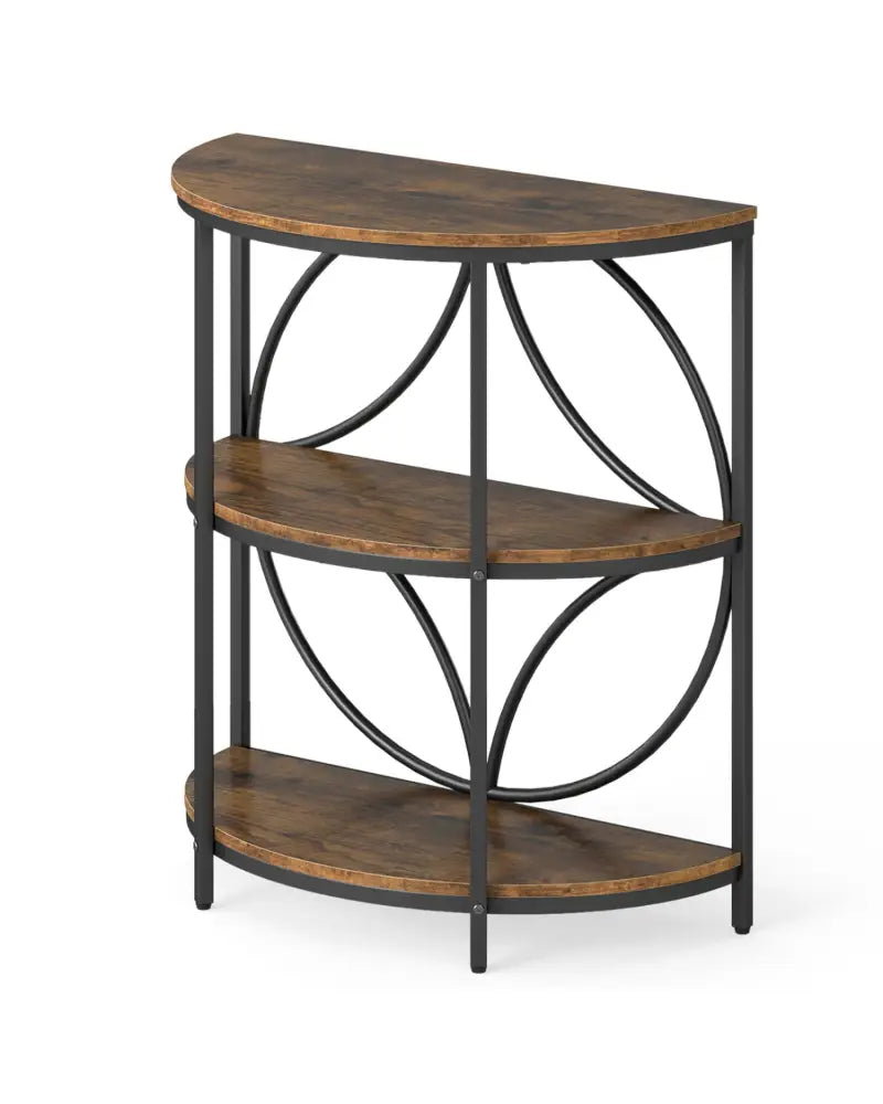 3-Tier Half Round End Table with Study Metal Frame for Living Room-Rustic Brown - Rustic Brown - End & Side Tables